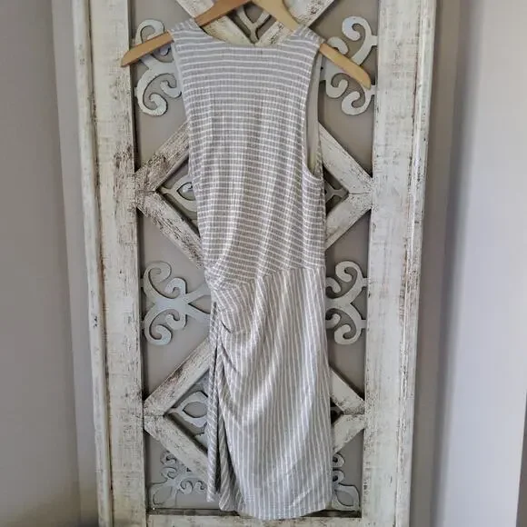 Bailey 44 Women's Sleeveless Faux Wrap Surplice Tiva Mini Dress in Linen & White - Picture 12 of 15